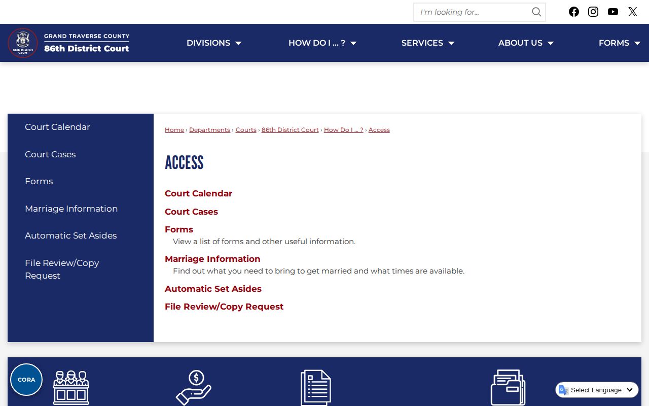 Grand Traverse County court access page for case and warrant information