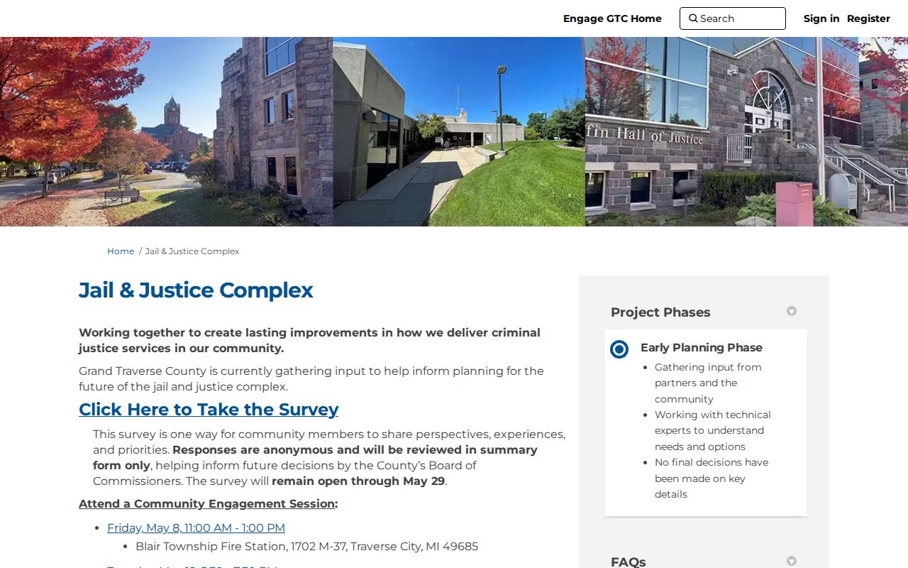 Engage Grand Traverse jail and justice facility planning webpage